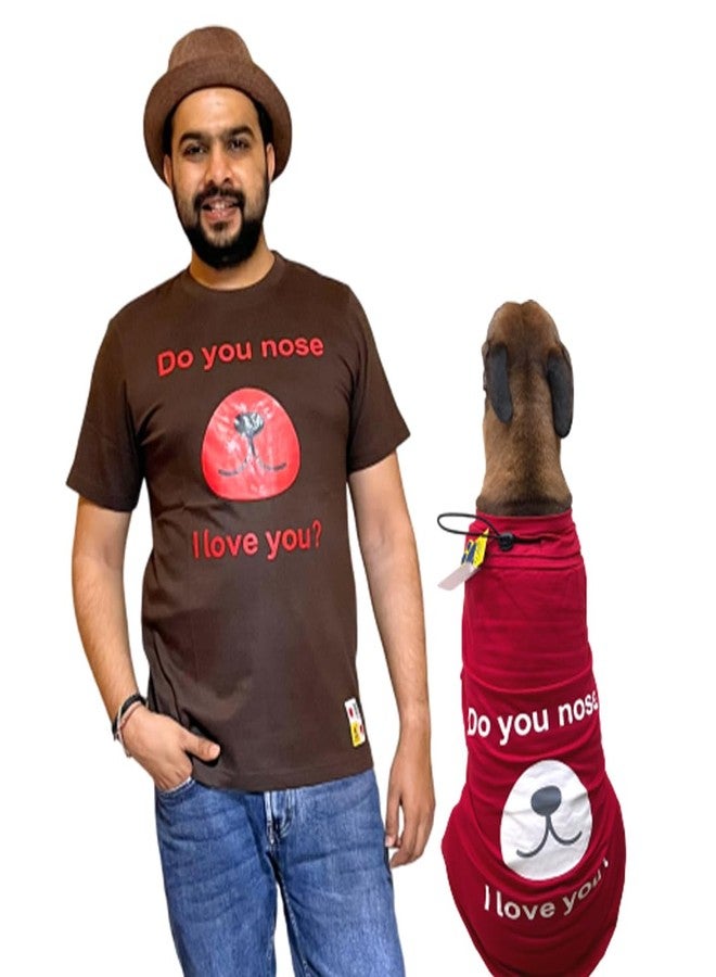 A+a Pets' Combo T-Shirt | Pet and Parent Pair Matching Set of 2 Cotton Funny Quote Tee Human Dog Cat Lover | Printed ILU (Brown Human - Red Pet) (Human - S, Pet - XS) - Image 1